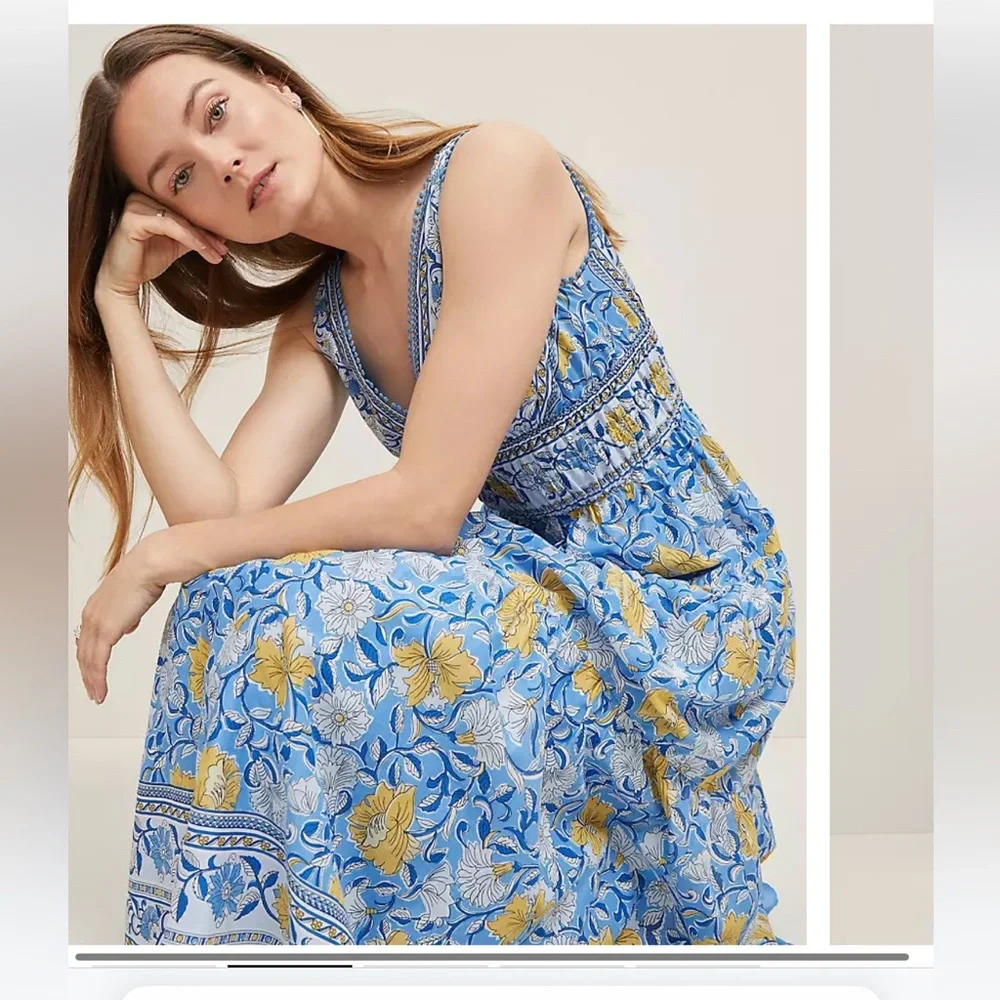 Ann Taylor Blue and Yellow Floral Maxi Dress - Picture 2 of 8